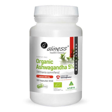 Ashwagandha organic 5% 200mg (100 caps) Aliness