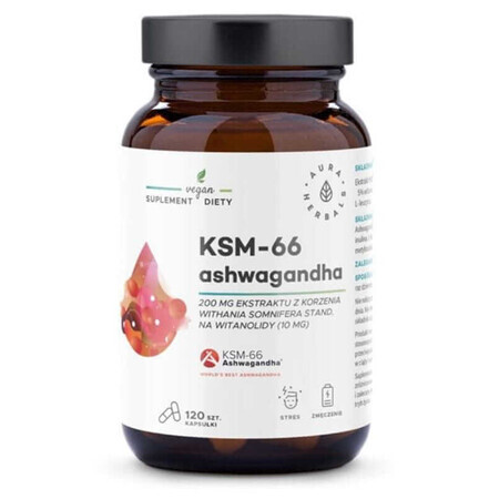 Ashwagandha KSM-66 Rădăcină 200mg, capsule 120 buc. Aura Herbals