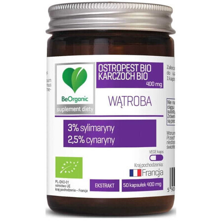 BeOrganic Bio-Distel 3% + Bio-Artischocke 2,5%, 400mg (50 Kapseln).