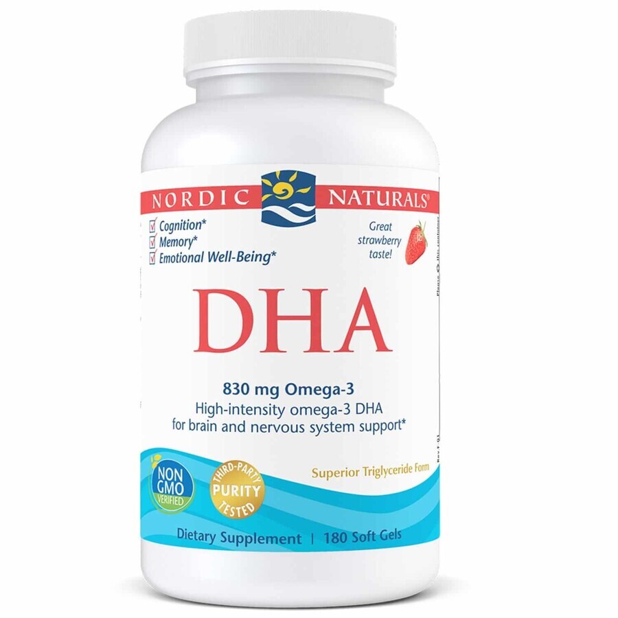 DHA 830 mg Omega 3 Erdbeere 180 Weichkapseln 180 Kapseln Nordic Naturals