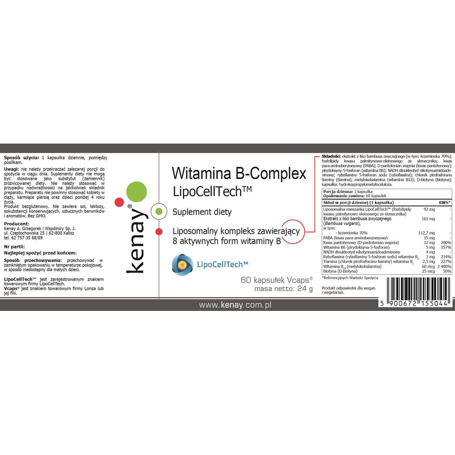 Lipozomaler B-Vitamin-Komplex LipoCellTech 60 Kapseln Kenay