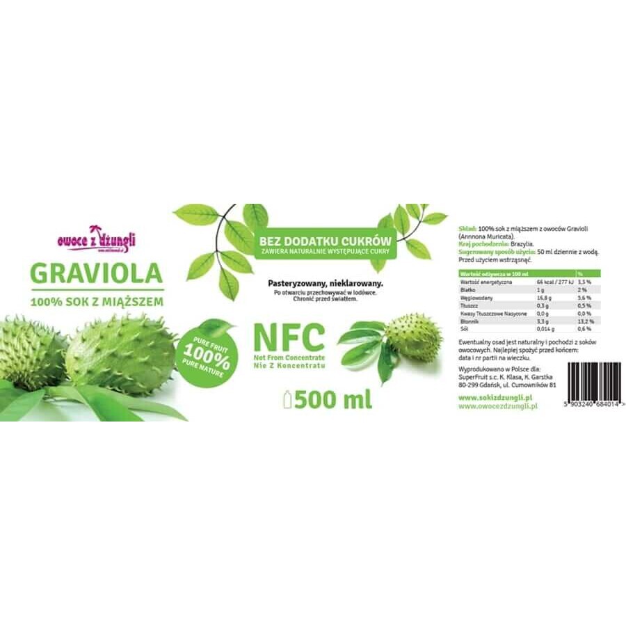 Graviola Fruchtfleischsaft zuckerfrei 500ml - Jungle Fruits