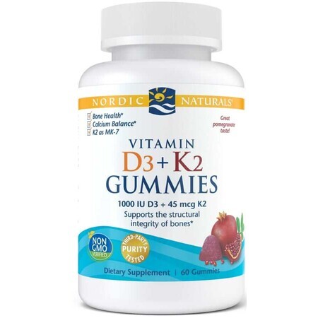 Nordic Naturals, Vitamin D3+K2 Gummibärchen 60 Kapseln mit Granatapfelgeschmack