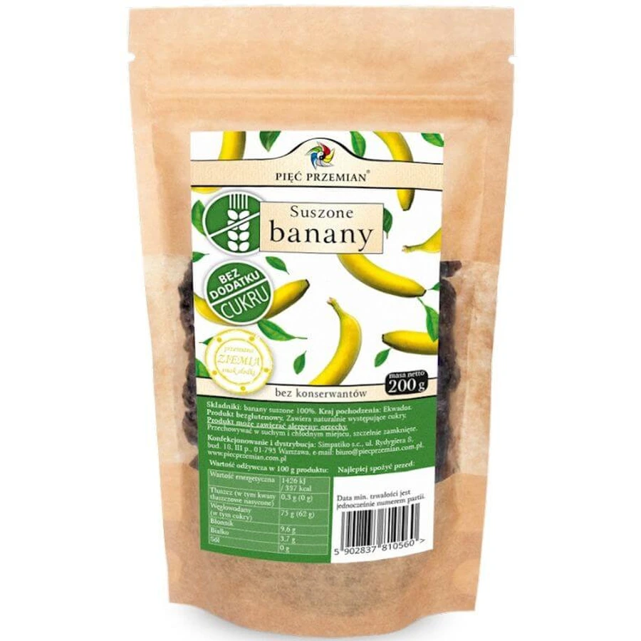 Gedroogde glutenvrije bananen 200g - FIVE CHANGES