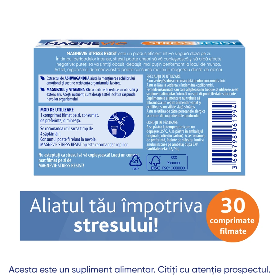 MagneVie Stress Resist – Ashwagandha, magnesium & vitamine B6, 30 tabletten