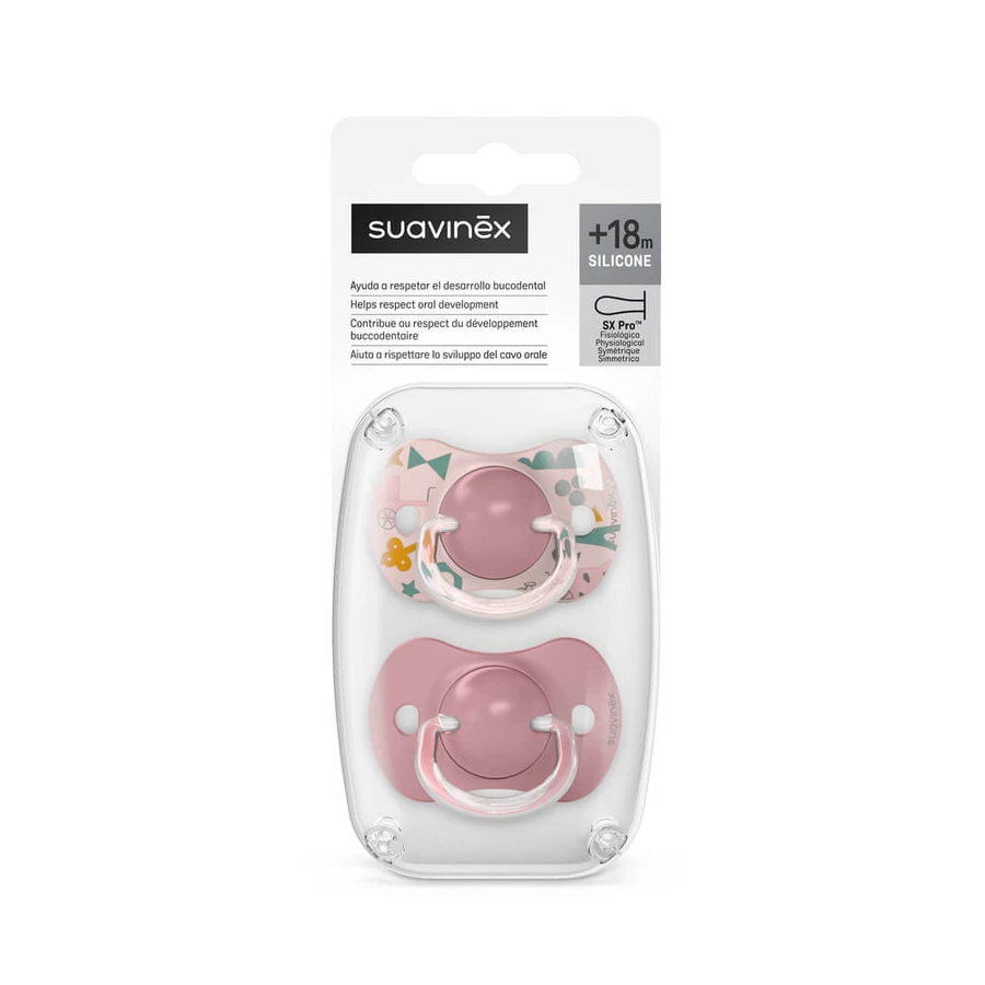 Chupete de silicona SX Pro A Walk In The Park, +18 meses, Rosa, 2 piezas, Suavinex