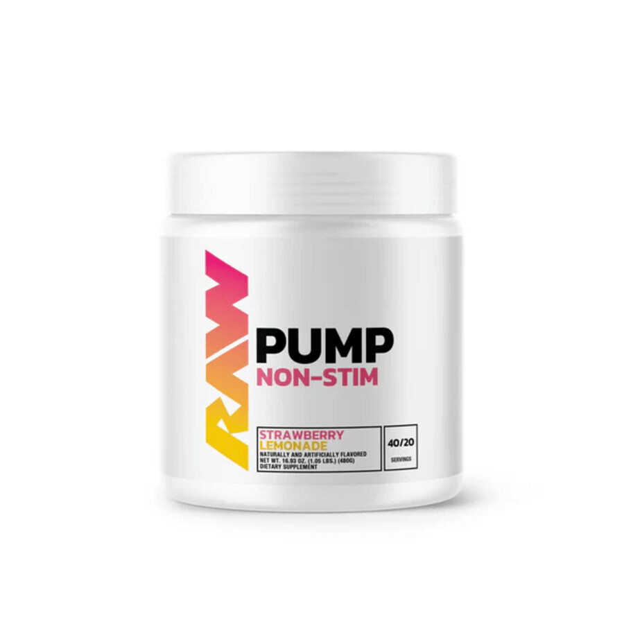 Pre Workout Pump Non Stim, 480 g, Limonata alla fragola, Raw Nutrition