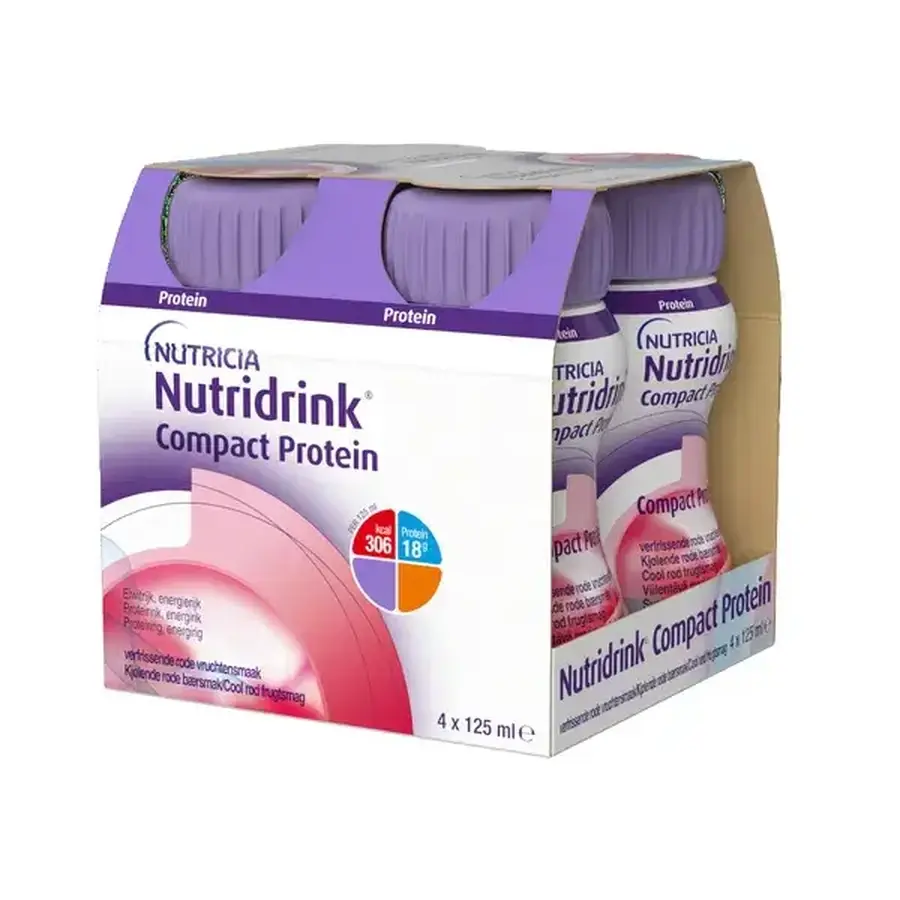 Proteine compatte Nutridrink al gusto rinfrescante di frutti rossi, 4 x 125 g, Nutricia