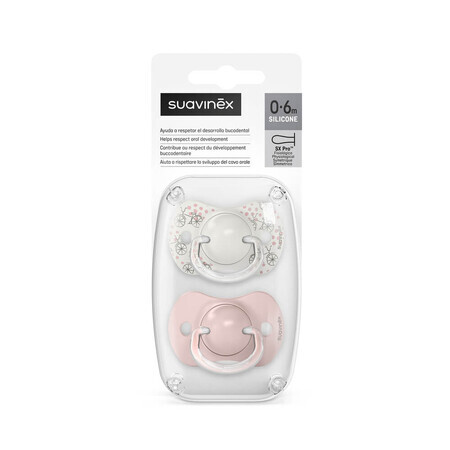 Sucette en silicone SX Pro A Walk In The Park, 0-6 mois, rose, 2 pièces, Suavinex