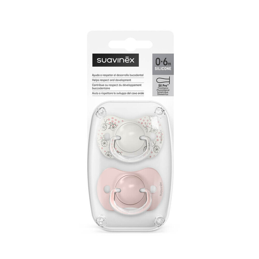 Sucette en silicone SX Pro A Walk In The Park, 0-6 mois, rose, 2 pièces, Suavinex