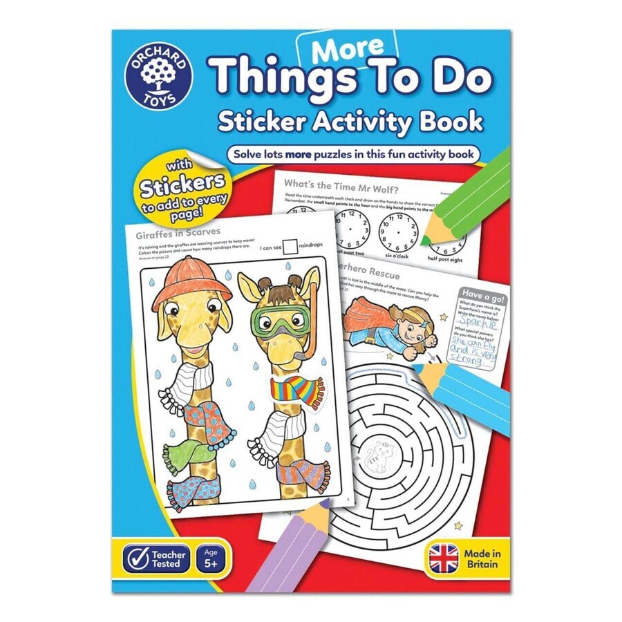 Coloring book with stickers plus things to do and activities in English, +5 years, Orchard