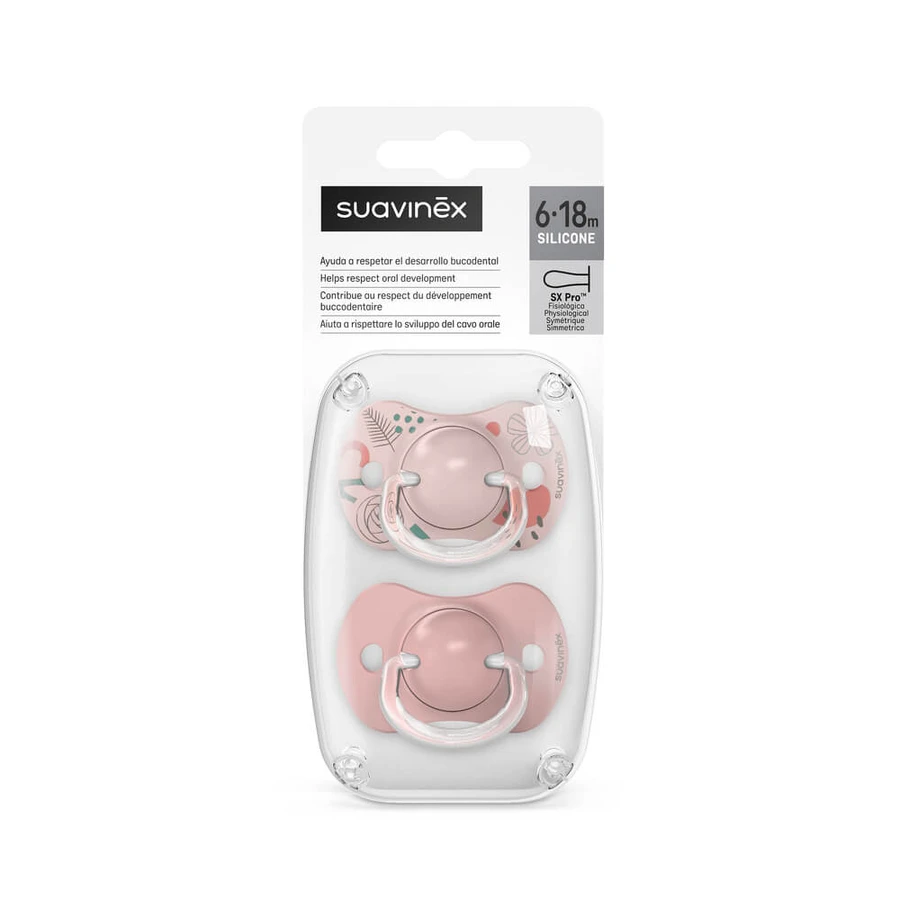 Silicone pacifier SX Pro A Walk In The Park, 6-18, Pink, 2 pcs, Suavinex