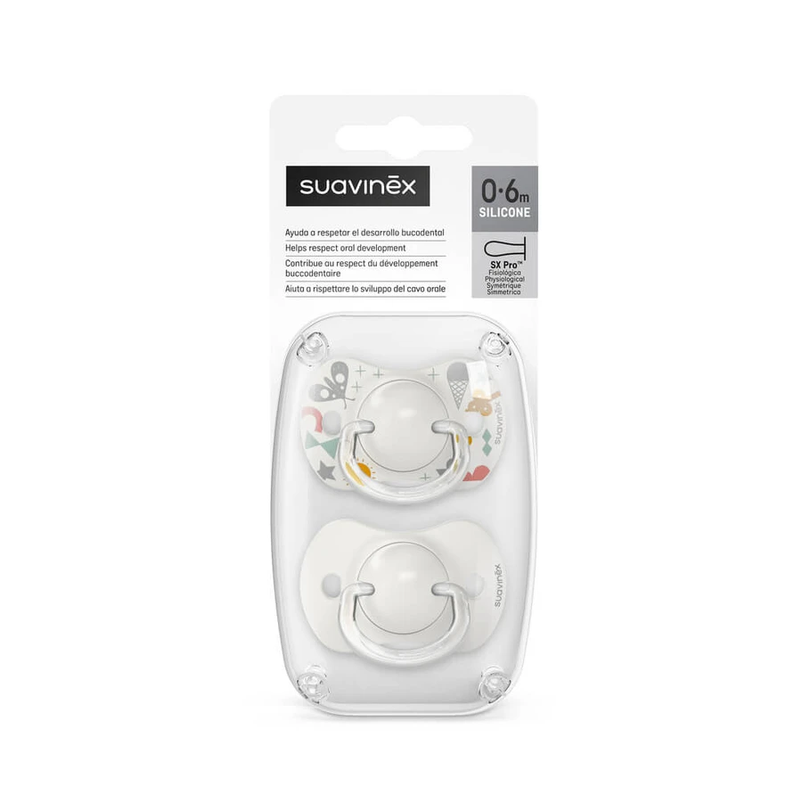Silikon-Schnuller SX Pro A Walk In The Park, 0-6 Monate, Grau, 2 Stück, Suavinex