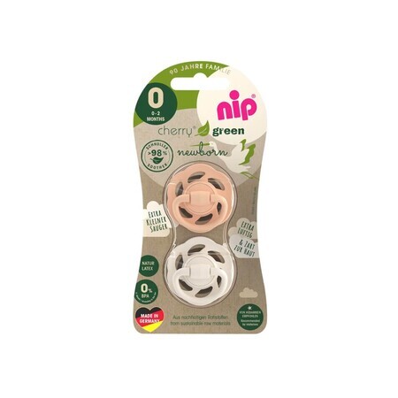 Set di 2 succhietti con tettarella in lattice Cherry Green Girl, + 0 mesi, Nip