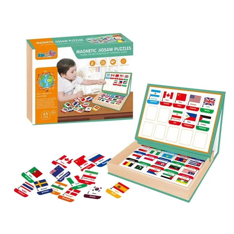 Magnetic educational puzzle with 45 flags and tables, + 3 years, AcSmart