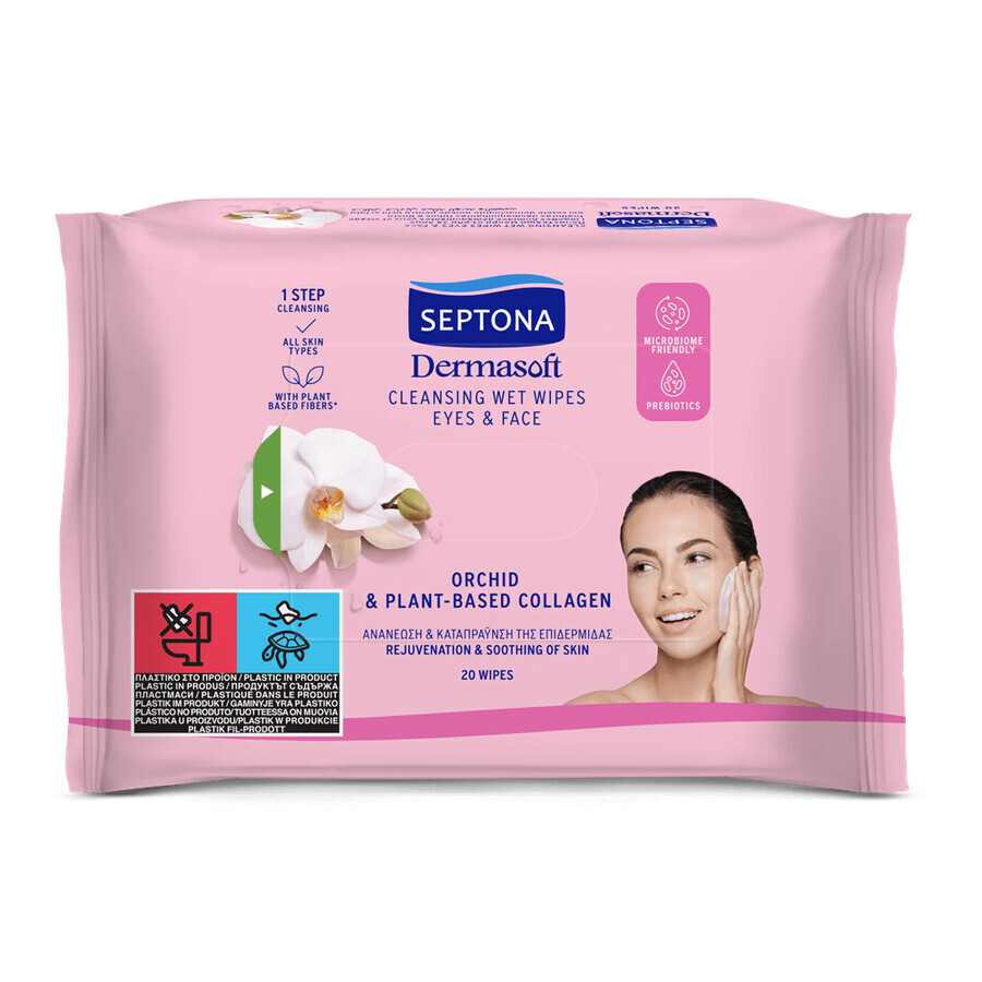 Dermasoft Orchidee - Collagen-Reinigungstücher, 20 Stück, Septona