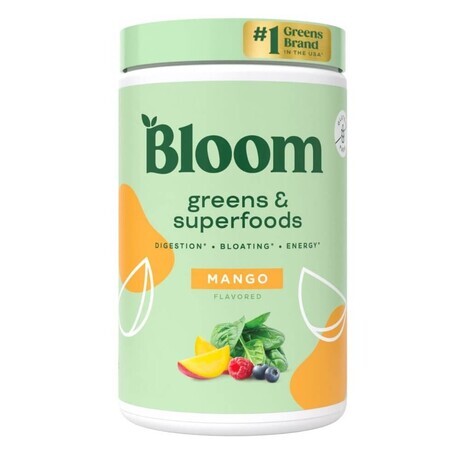 Amestec de super alimente verzi cu aroma de mango Bloom Greens&Superfoods-Mango, 141 g, Bloom