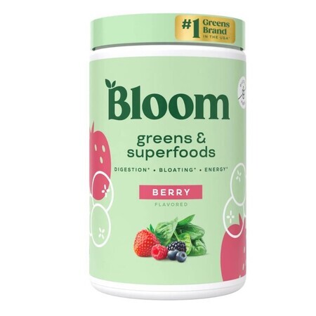 Amestec de super alimente verzi cu aroma de fructe de padure Bloom Greens&Superfoods Berry Flavor, 136 g, Bloom