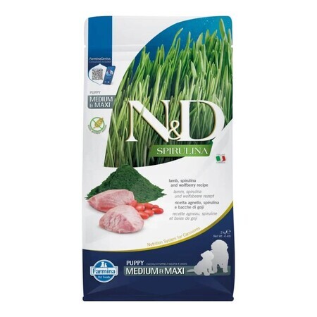 Lamm-Trockenfutter für Hunde N&D Spirulina Medium/Maxi Puppy, 2000 g, Farmina