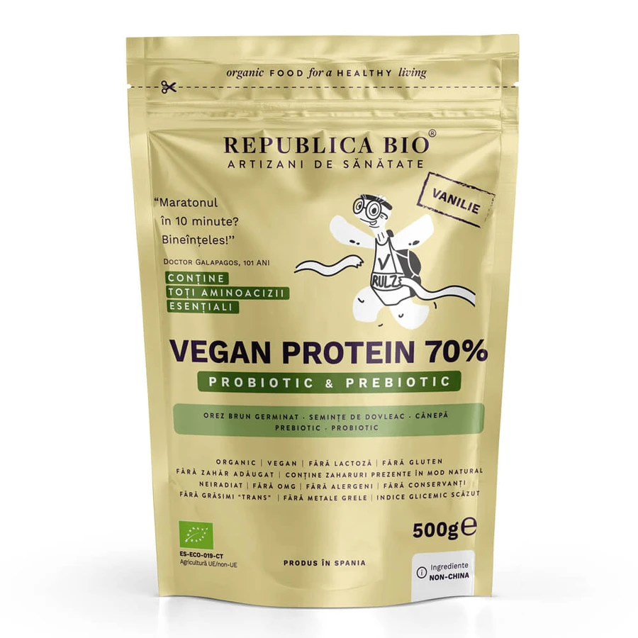 Veganes Bio-Eiweißpulver 70% mit Vanillegeschmack, 500 g, Republia Bio
