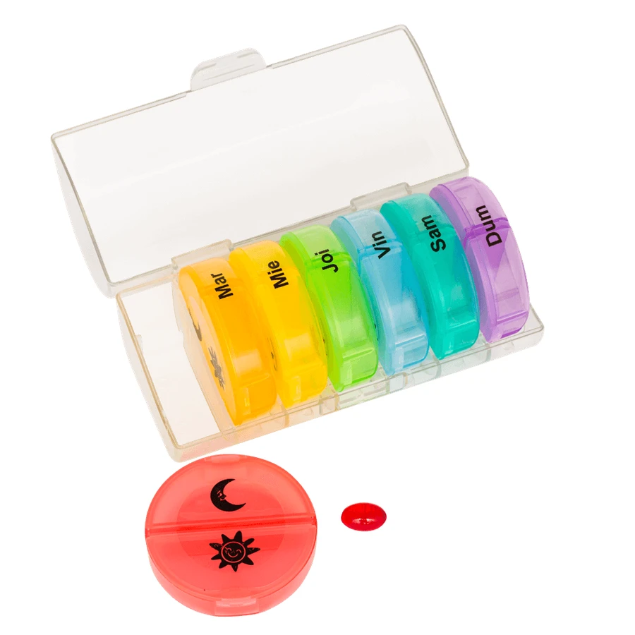 Weekly medication organizer, for travel, 2 colored boxes, Health Bazaar