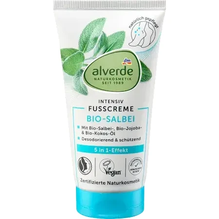 alverde NATURKOSMETIK Fußcreme 5in1 mit Salbei und Weidenrinde, 75 ml