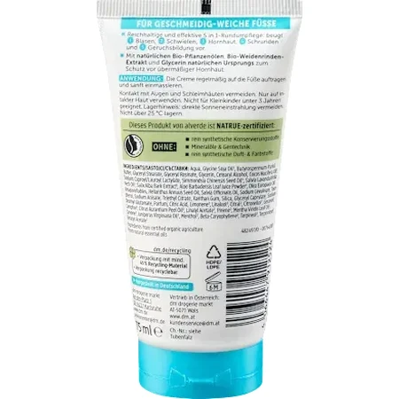 alverde NATURKOSMETIK Fußcreme 5in1 mit Salbei und Weidenrinde, 75 ml