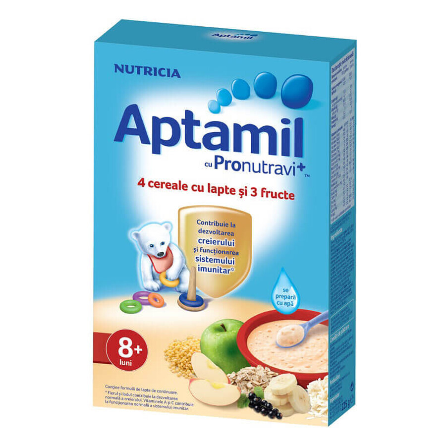 4 Cereale cu lapte și 3 Fructe Aptamil cu Pronutravi+, +8 luni, 225 g, Nutricia