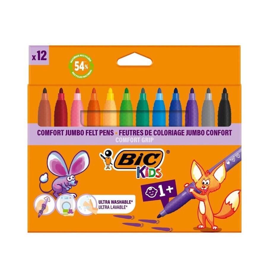 Jumbo colored markers, 12 pcs, BIC