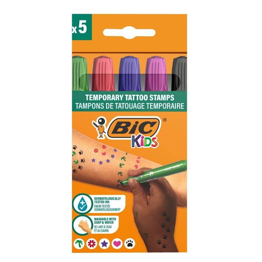 Tatouages temporaires pour enfants, 5 tampons, BIC