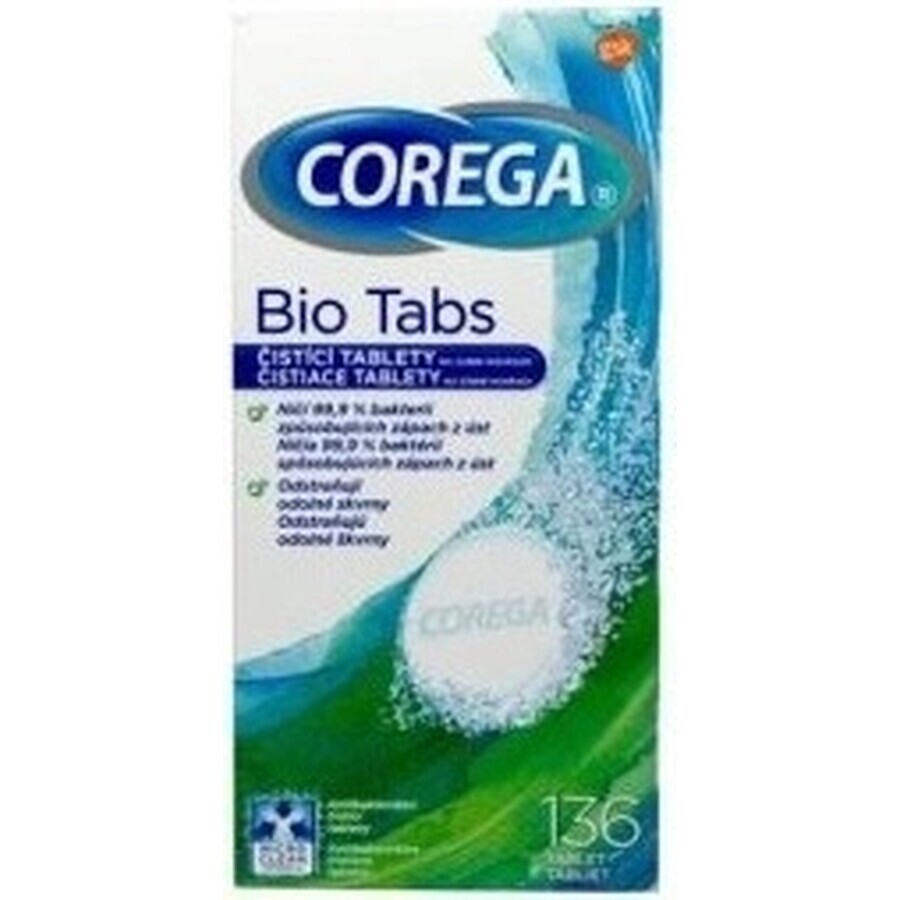 COREGA BIO Tabs 1x136 pcs, comprimés pour le nettoyage des prothèses dentaires