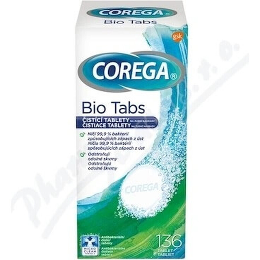 COREGA BIO Tabs 1x136 pcs, comprimés pour le nettoyage des prothèses dentaires