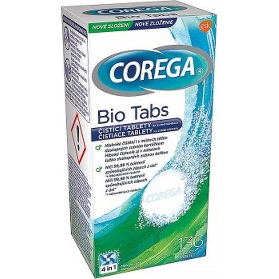 COREGA BIO Tabs 1x136 pcs, comprimés pour le nettoyage des prothèses dentaires