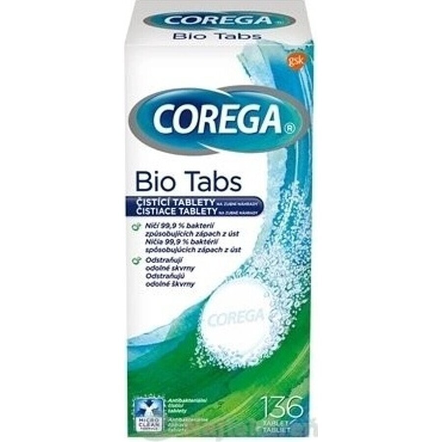 COREGA BIO Tabs 1x136 pcs, comprimés pour le nettoyage des prothèses dentaires