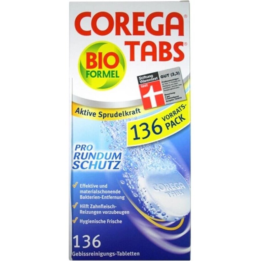 COREGA BIO Tabs 1x136 pcs, comprimés pour le nettoyage des prothèses dentaires