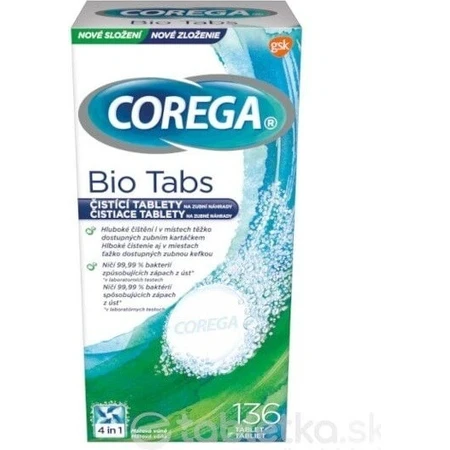 COREGA BIO Tabs 1x136 buc, tablete pentru curățarea protezelor dentare