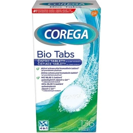 COREGA BIO Tabs 1x136 buc, tablete pentru curățarea protezelor dentare