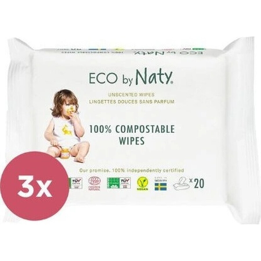 Eco by Naty Geurvrije vochtige doekjes voor de gevoelige huid 1×168 stuks, vochtige doekjes