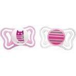 CHICCO Physio Light silicone girl pacifier - owl/stripes 2 pcs, 6-16 m+ 1×2 pcs, orthodontic pacifier