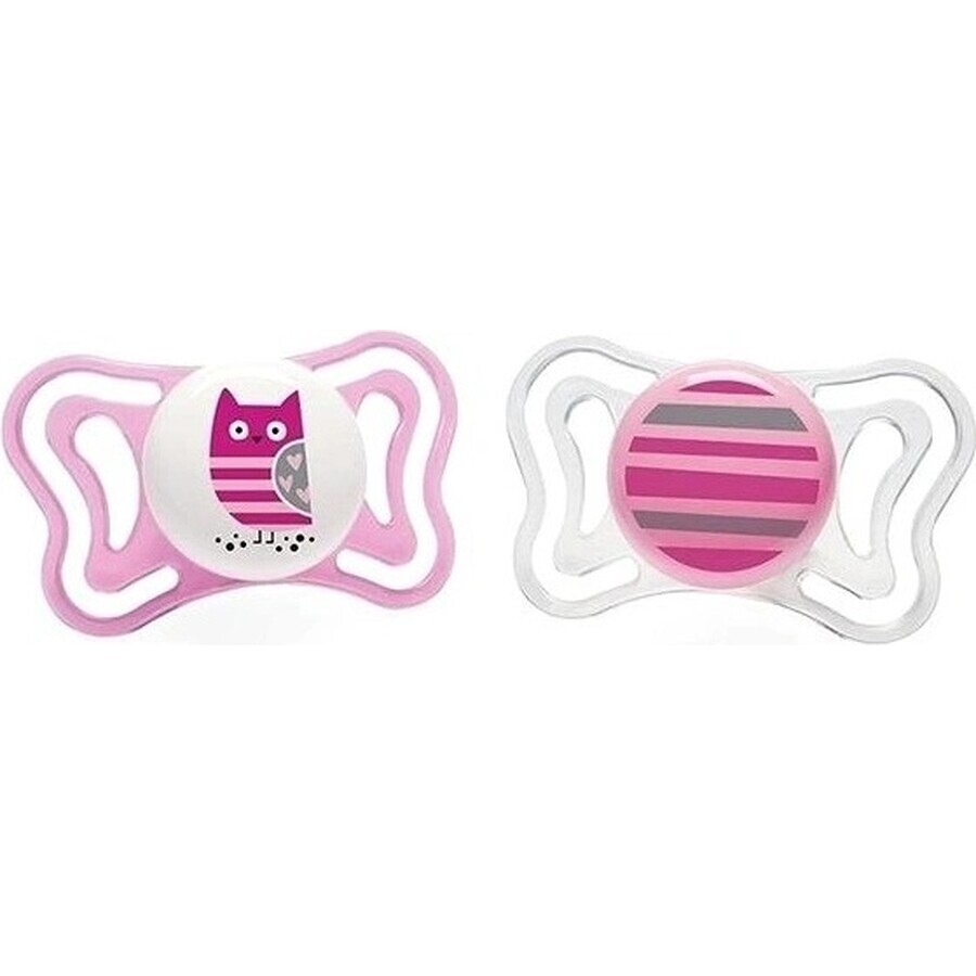 CHICCO Physio Light silicone girl pacifier - owl/stripes 2 pcs, 6-16 m+ 1×2 pcs, orthodontic pacifier