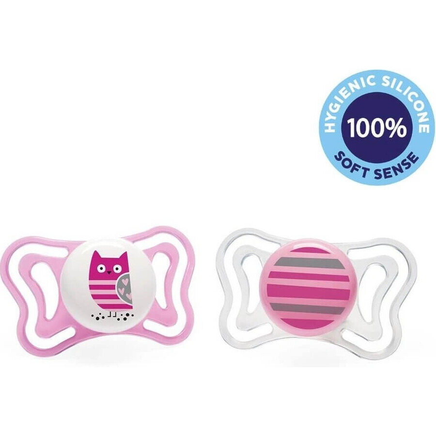 CHICCO Physio Light silicone girl pacifier - owl/stripes 2 pcs, 6-16 m+ 1×2 pcs, orthodontic pacifier