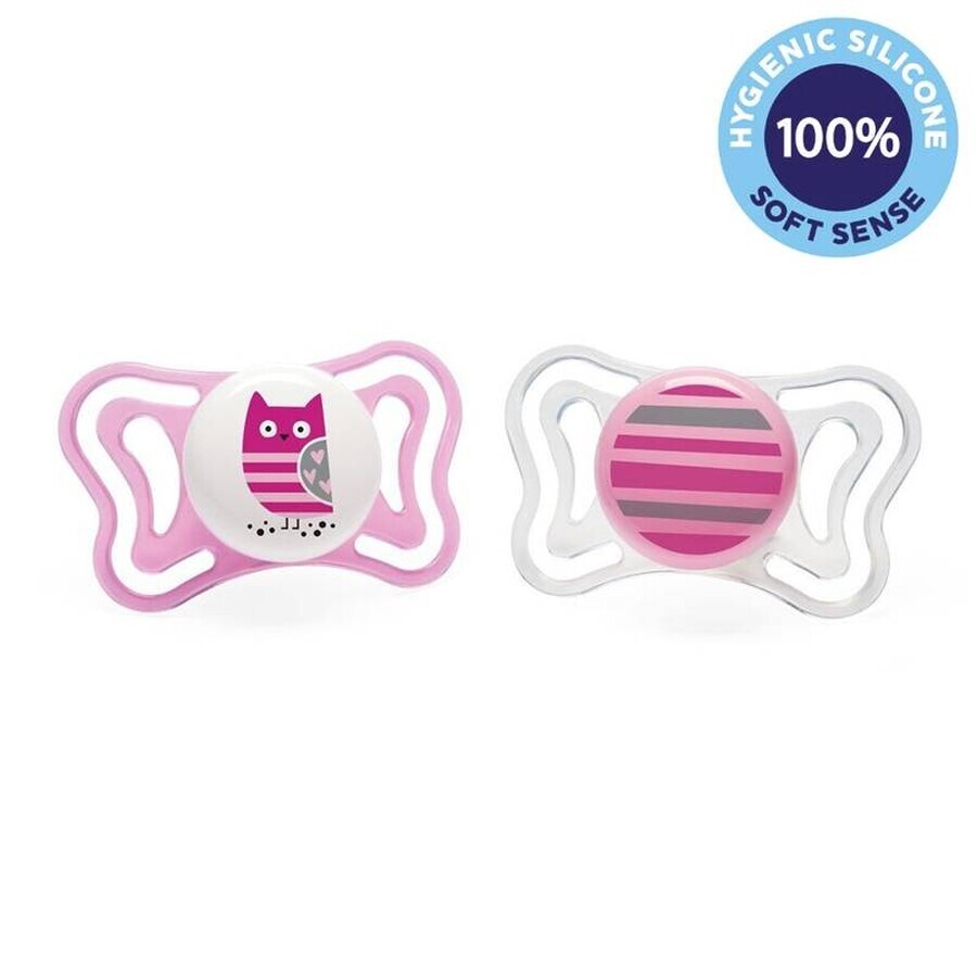 CHICCO Physio Light silicone girl pacifier - owl/stripes 2 pcs, 6-16 m+ 1×2 pcs, orthodontic pacifier