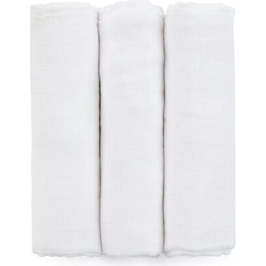 PETITE&MARS Set de Pañales de Muselina de Bambú 3pcs Moussy Total Blanco, 68 x 68 cm 1×3 pcs, set de pañales