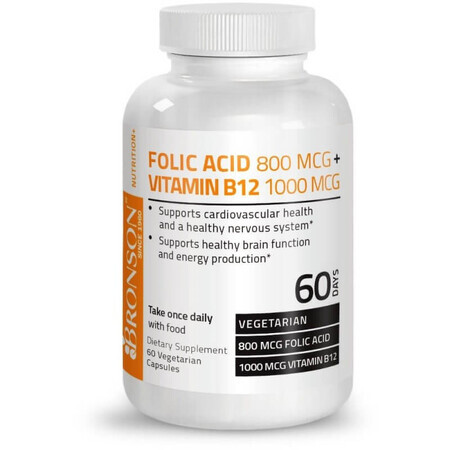 Folsäure 800 mcg und Vitamin B12 1000mcg, 60 Kapseln, Bronson