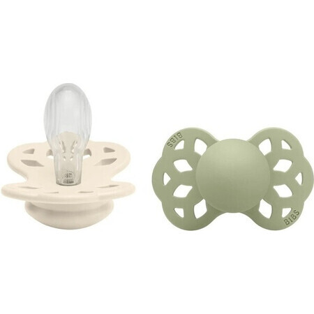 BIBS Infinity Symmetrical Symmetrical Silicone Soothers 2 pcs - size 1, Ivory / Sage 1×2 pcs, silicone soothers