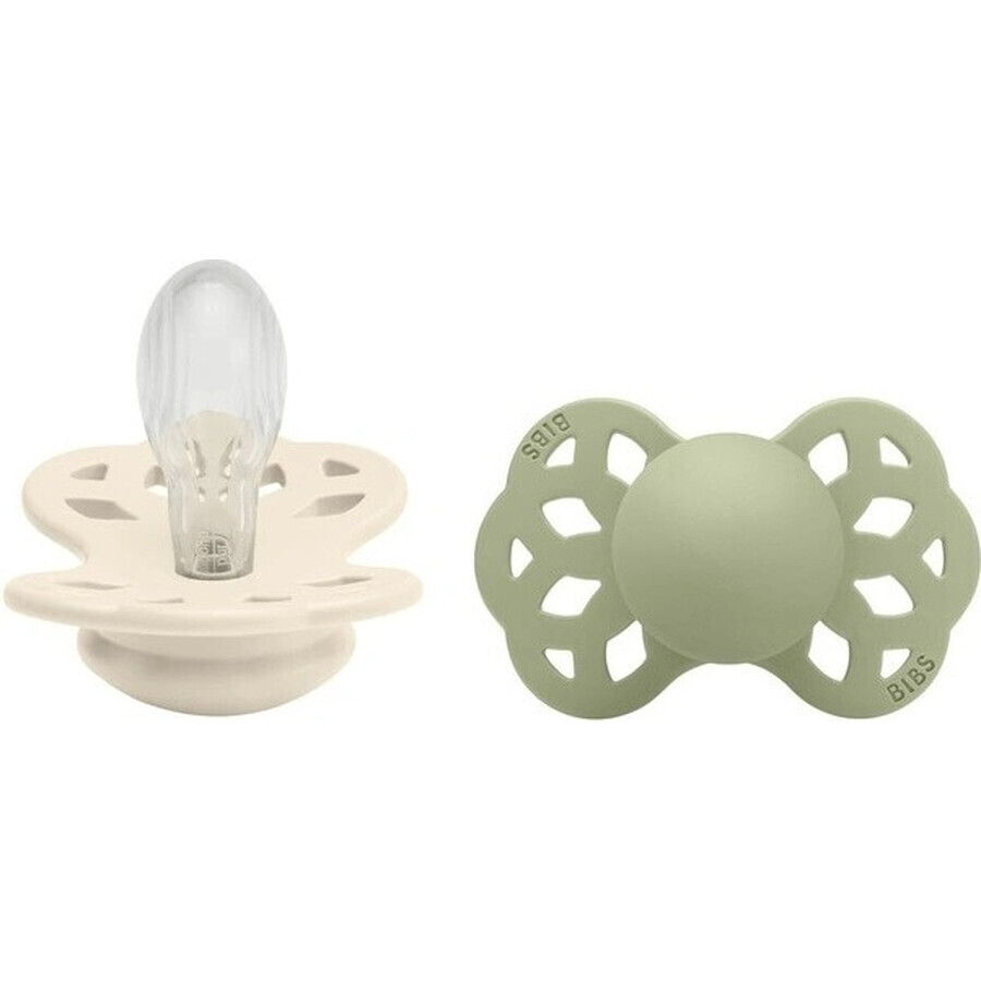 BIBS Infinity Symmetrical Symmetrical Silicone Soothers 2 pcs - size 1, Ivory / Sage 1×2 pcs, silicone soothers