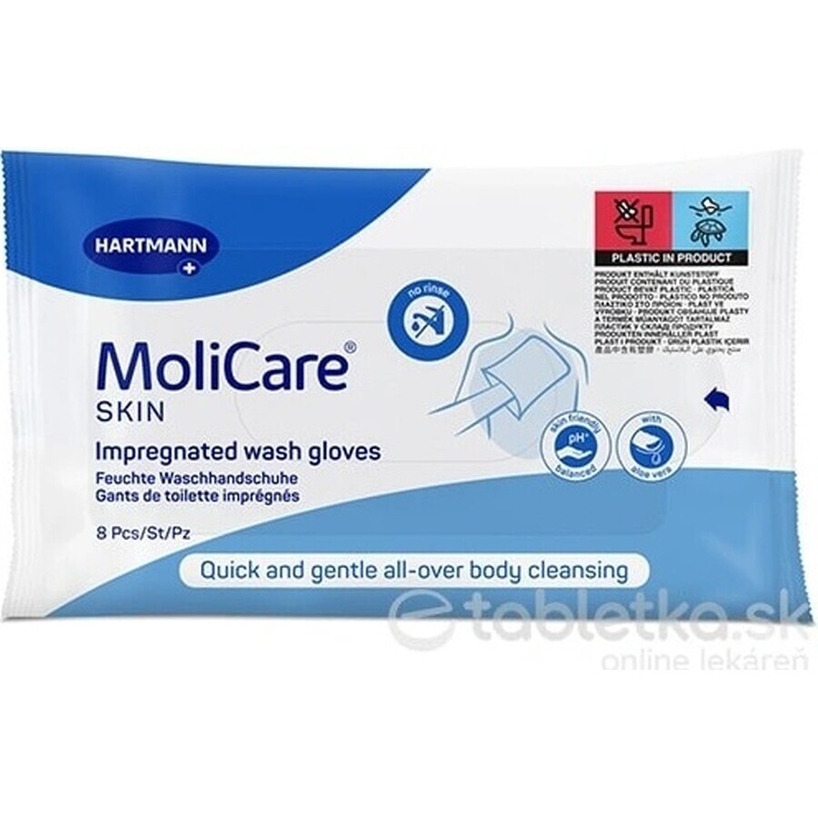 MoliCare SKIN Guantes de Lavado Empapados 1×8 uds, gama azul