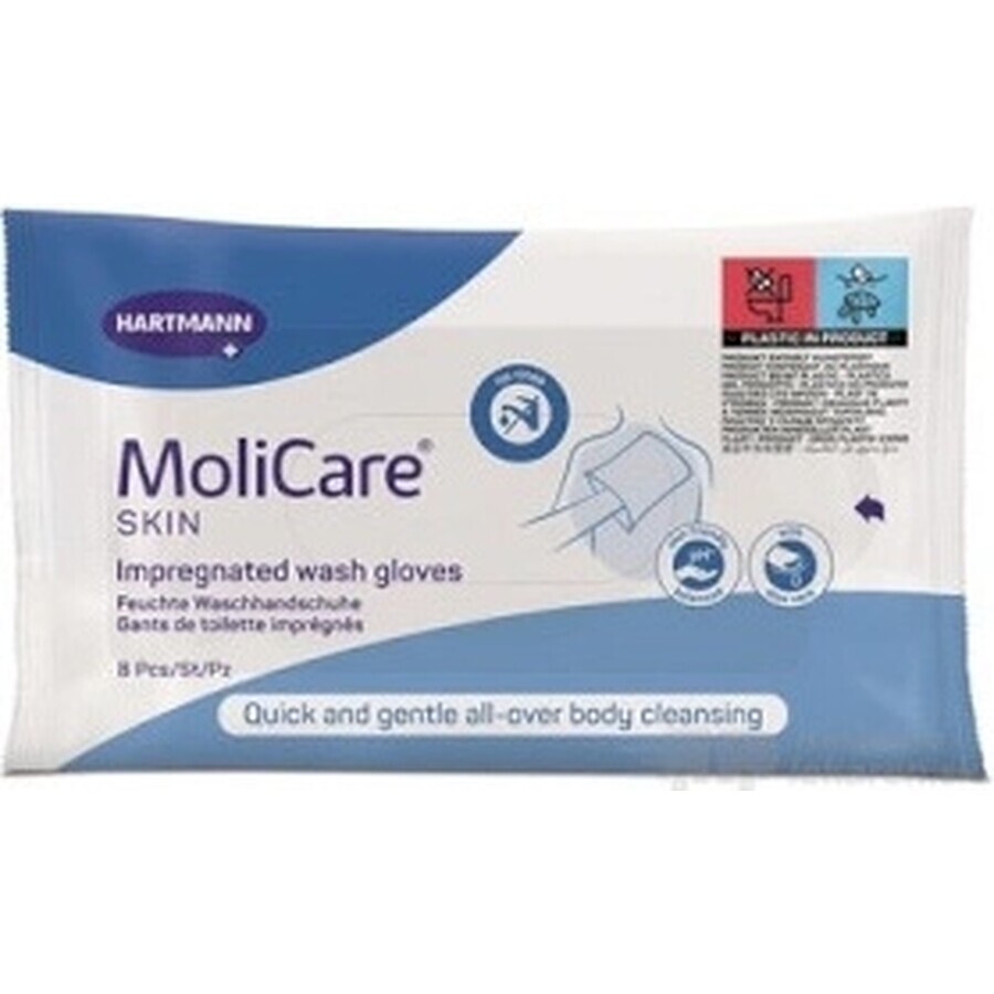 MoliCare SKIN Guantes de Lavado Empapados 1×8 uds, gama azul