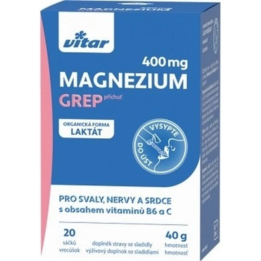 MAGNESIUM 400MG+B6+C 20 st GREP VITAR 1x20 st, zakje met pompelmoessmaak