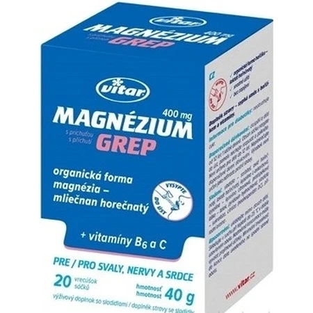 MAGNESIUM 400MG+B6+C 20 st GREP VITAR 1x20 st, zakje met pompelmoessmaak